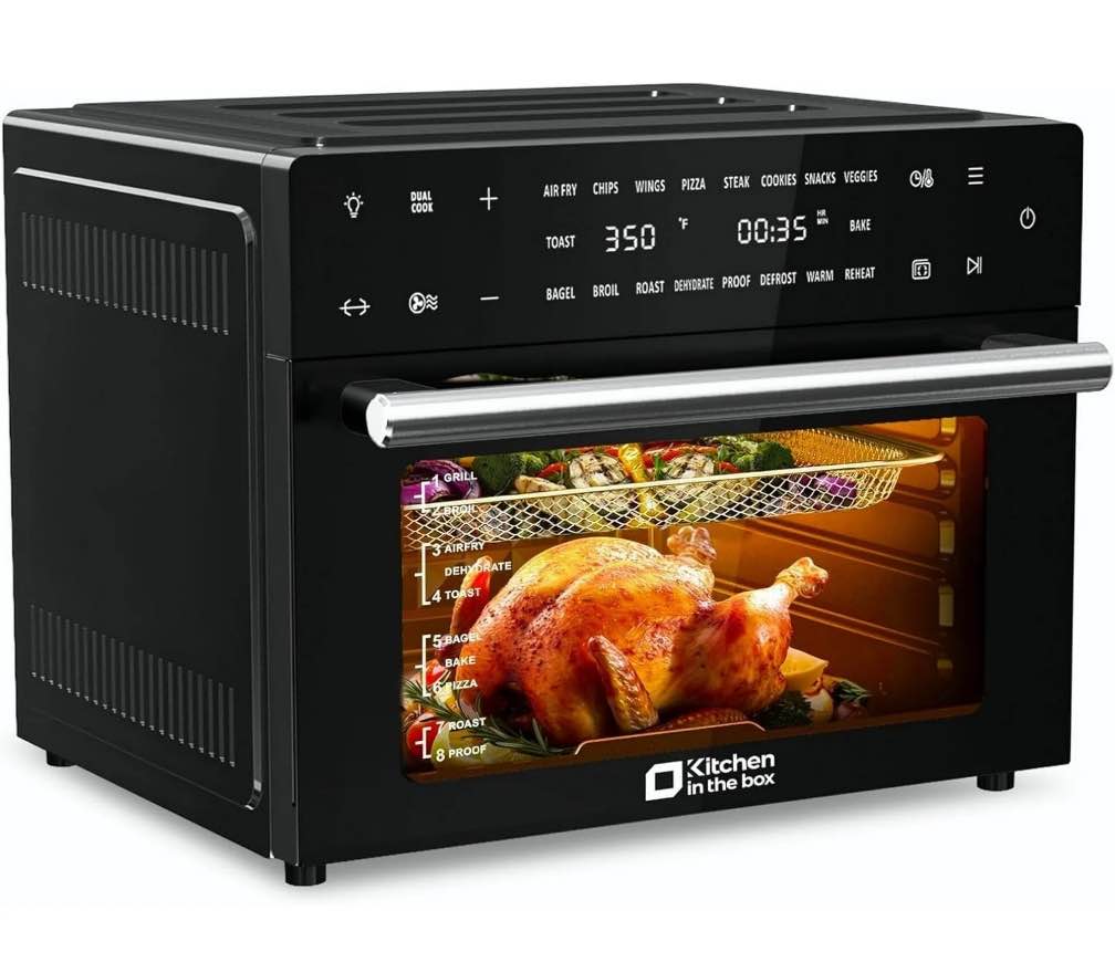 Kitchen in the Box 32QT Digital Air Fryer Toaster Oven Combo, 21-in-1 Convection Oven with Rotisserie & Dehydrate, Family-Size Countertop Oven with 6 Accessories, 1800W, Black
