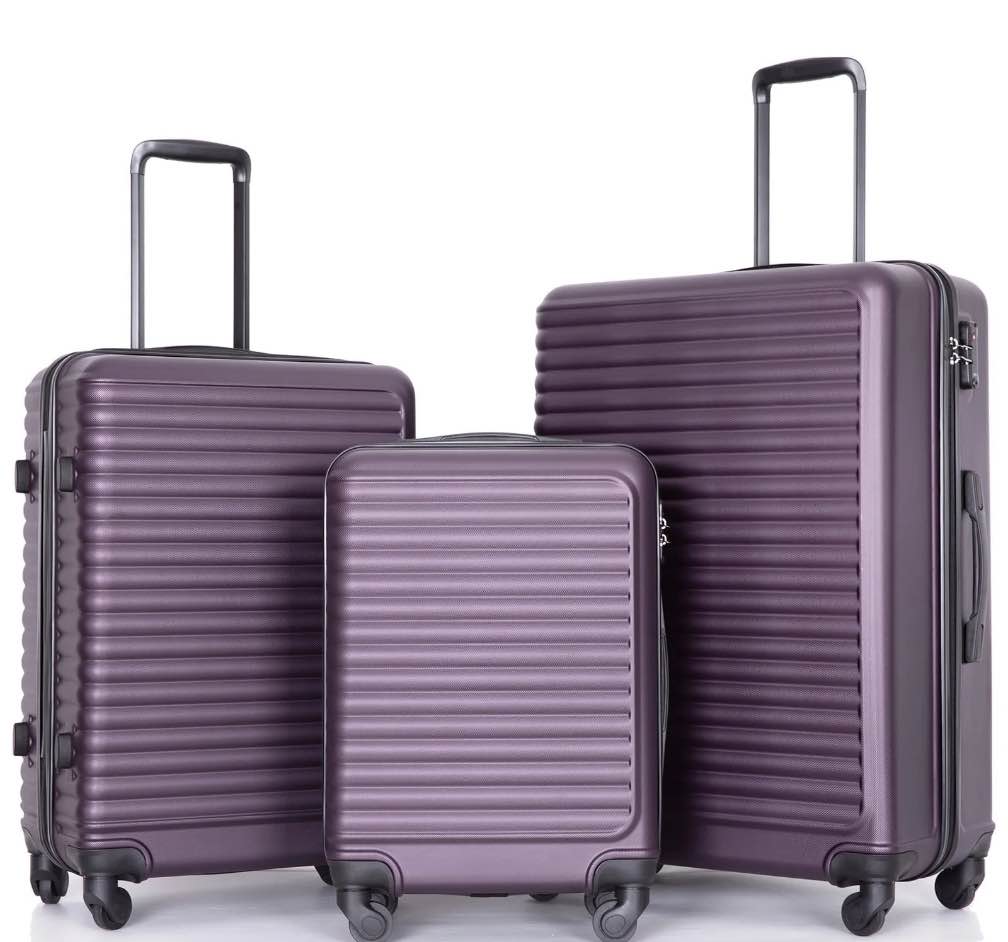 Travelhouse 3 Piece Hardside Luggage Set Hardshell Lightweight Suitcase with TSA Lock Spinner Wheels 20in24in28in.(Purple)