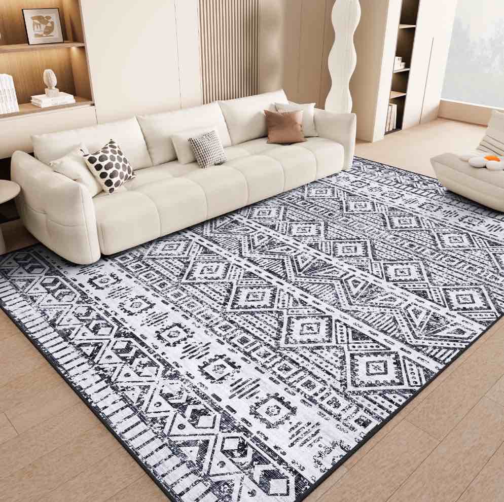 9'x12' Area Rugs for Living Room Modern Rug Soft Low Pile Non Slip Carpet Machine Washable Indoor Rug for Bedroom Dining Room, Gray