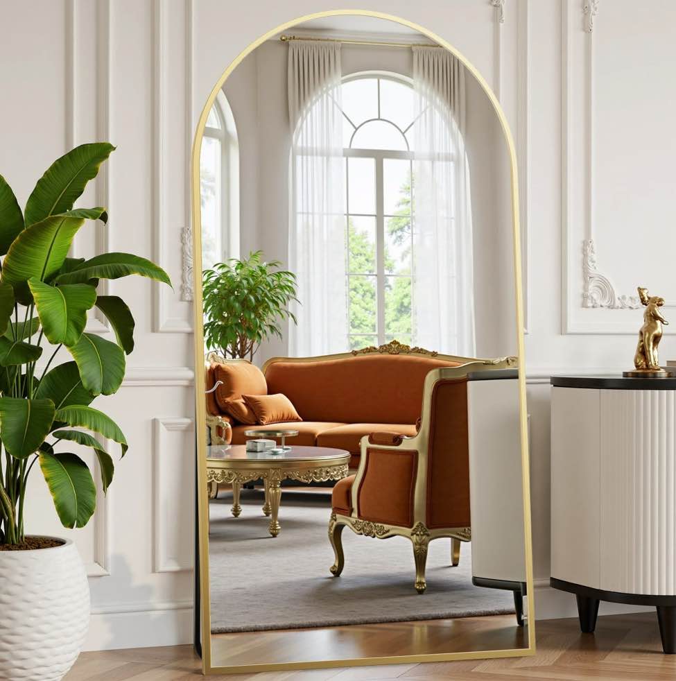 EDX Arched Full Length Mirror 71"x26" Full Body Mirror Rectangle Free Standing Wall Mounted Leaning Hanging Floor Mirrors, Gold