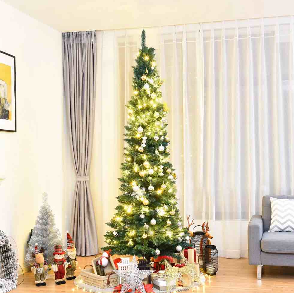 Costway 8 ft. Unlit Pencil Artificial Christmas Tree Slim Stand Green