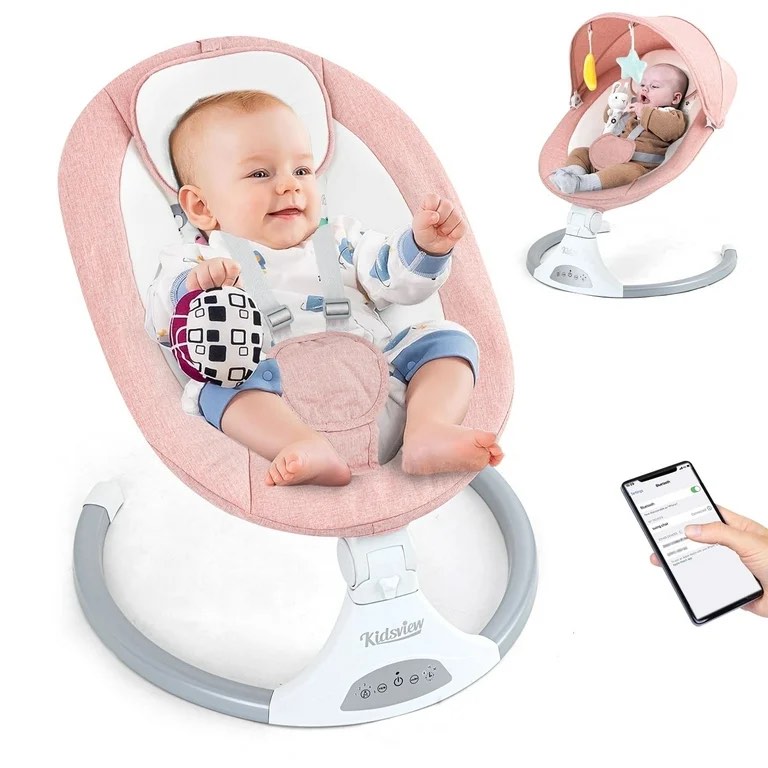 Baby Swing for Infants | Electric Swing for Babies,Portable Swing for Baby Boy Girl, Infant Swing with Remote Control, 5 Speeds,3 Seat Positions,12 Music and Bluetooth,Aluminum