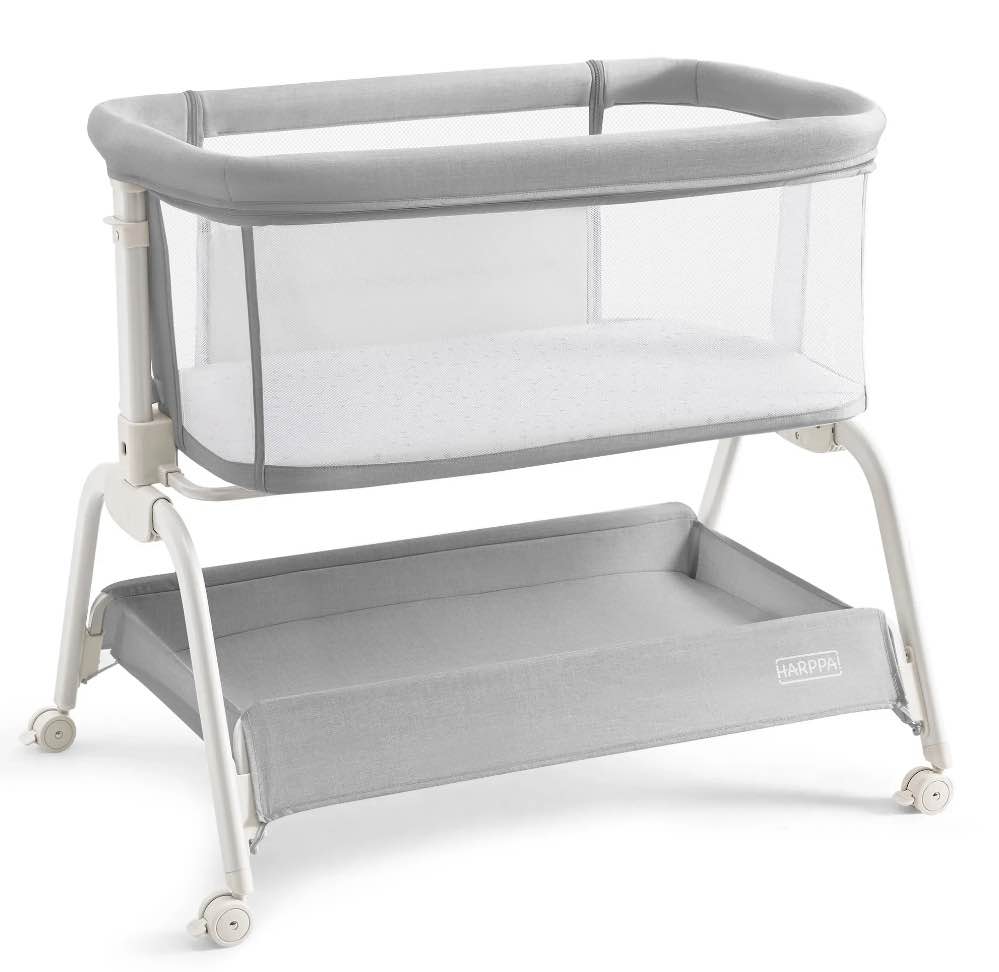 HARPPA Baby Bassinet Bedside Sleeper, 6 Height Adjustable Baby Bassinet for Infants, Grey