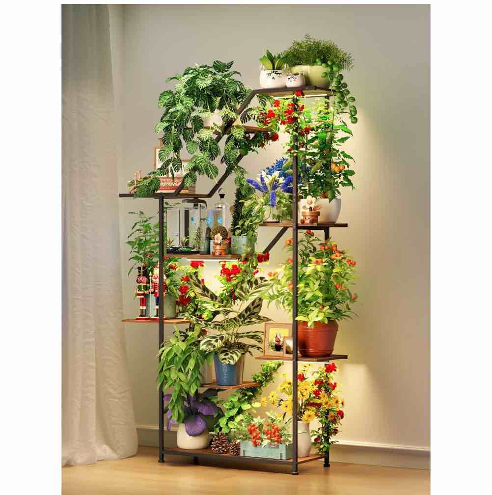 Joqixon Lighted Plant Stand with Grow Lights – Multi Tier Metal Shelf Rack for Indoor Succulent Flower Tree or Herb Display