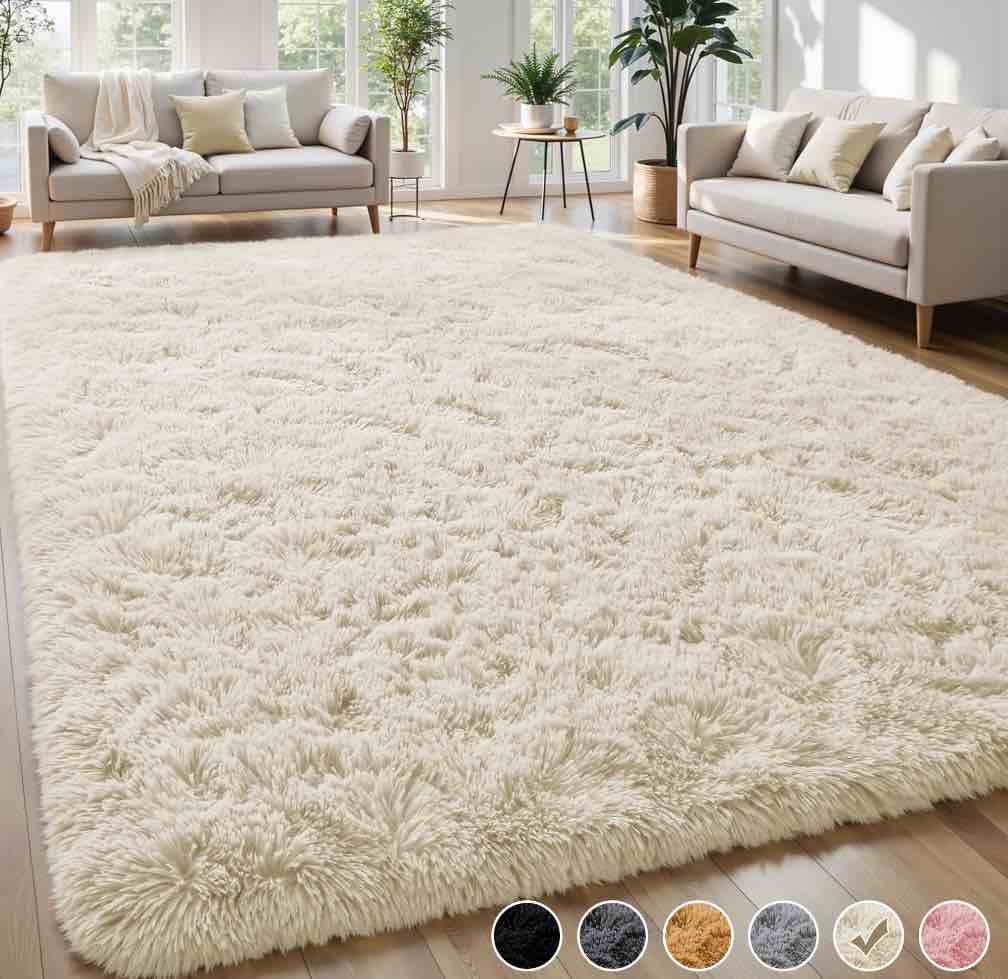 Nefoso Shag Area Rug, 9ft x 12ft Soft Fluffy Area Rugs for Living Room Bedroom Decor Carpet, Light Yellow