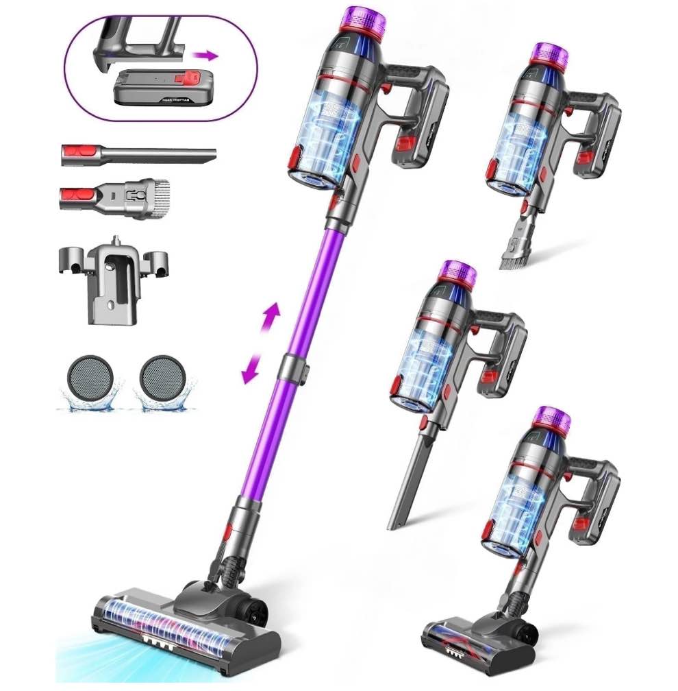 Hosaud Cordless Vacuum Cleaner - 45000pa 550W 55mins 2600mAh Lightweight Stick Vacuum Cleaners for Home Pet Hair Carpet Floor Purple