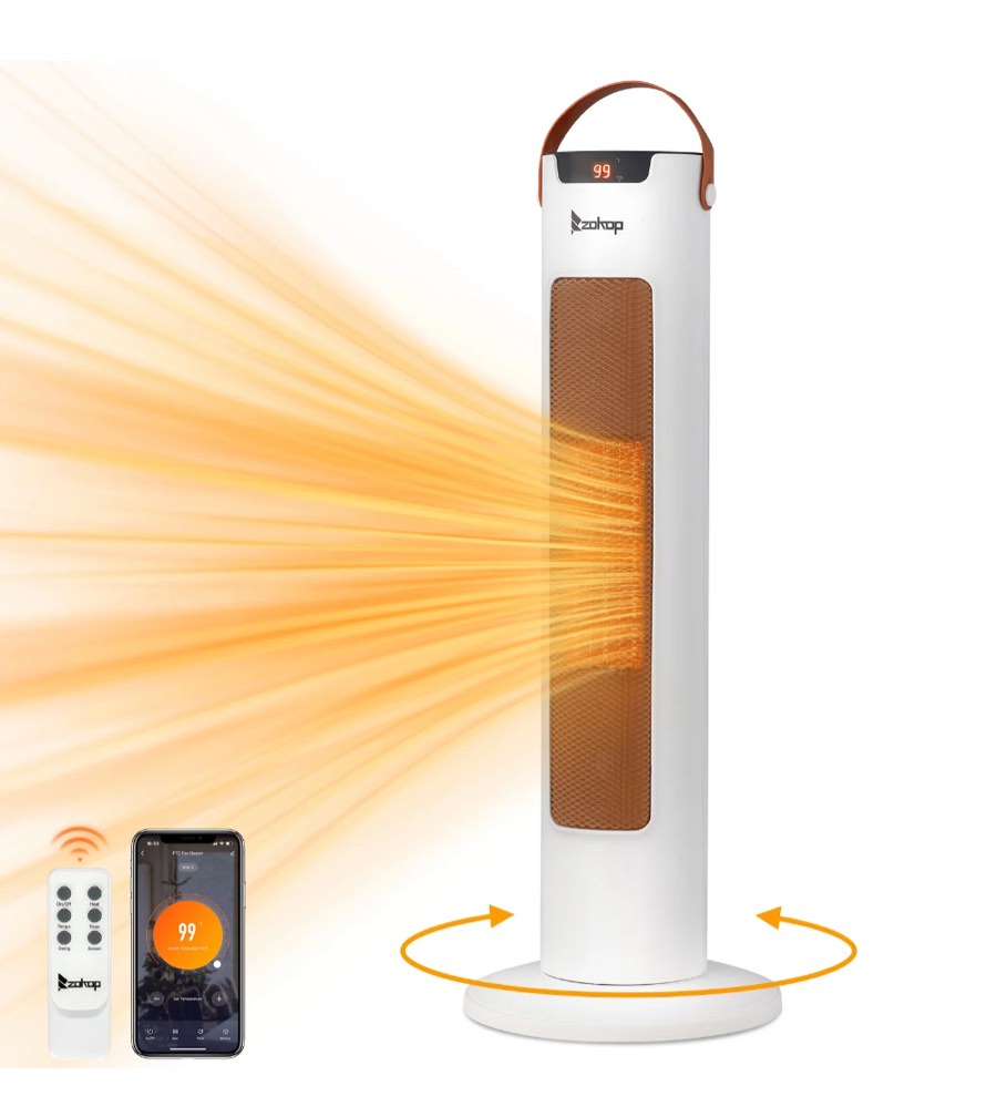 Ktaxon 24" Tower Space Heater, 1500W Smart Electric Heater with Thermostat, WiFi APP & Remote Control, 60° Oscillation, 9H Timer, for Indoor Bedroom Office Home, White