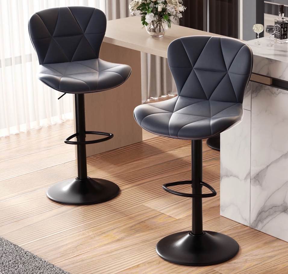 Hawsaiy Modern Bar Stools Set of 2, Adjustable Faux Leather Upholstered Swivel Bar Stools, Counter Height Bar Chairs with Back for Kitchen Island, Dark Gray