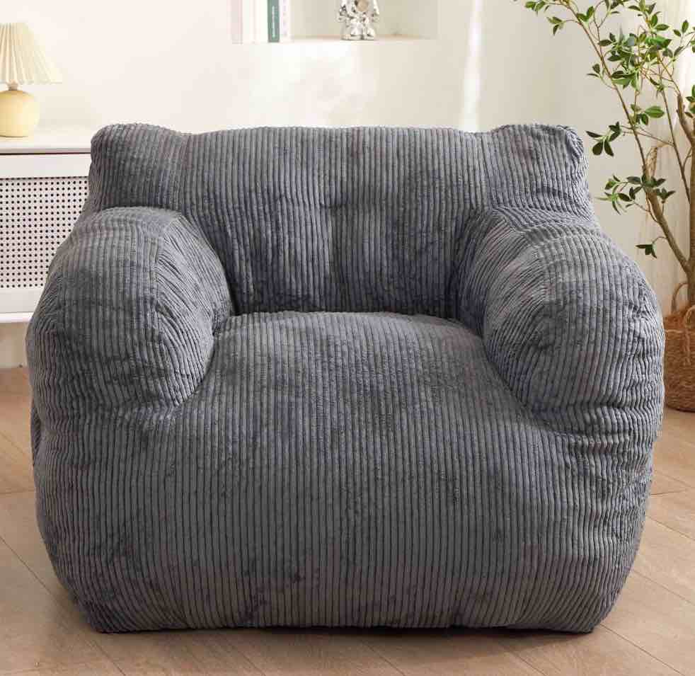 GOODONE Giant Bean Bag Chairs for Adults,Big Comfy Chair Sofa for Bedroom Living Room, Large Lazy Bean Bag Chair with Pocket Armrests for Gaming, Reading,Grey,L