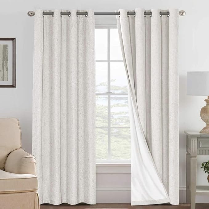 Blackout Curtains for Bedroom Full Light Blocking Thermal Insulated Curtain Panels Energy Saving, 2 Panels, Ivory