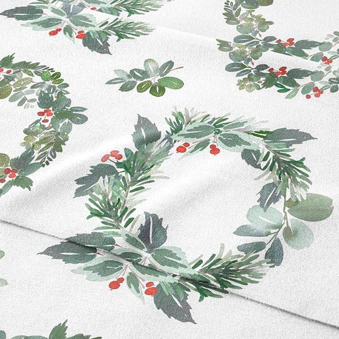 Flannel Christmas Sheets - 100% Cotton Flannel Sheet Set - Queen Size - Ultra Soft, Comfy & Cozy - Thick Warm Heavyweight Winter Bed Set - Deep Pocket Holiday Bedding for Women, Men & Kids - Wreaths