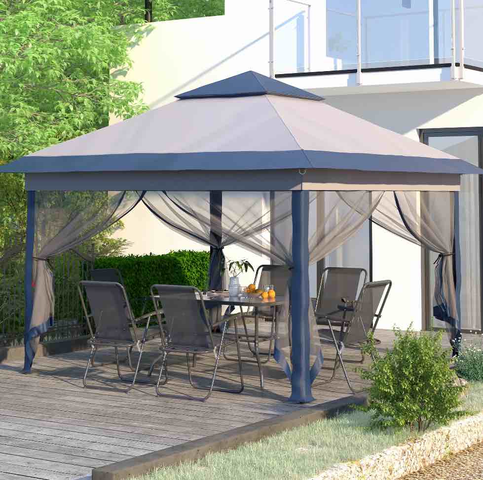 Ainfox 11 x 11 ft Patio Pop up Canopy Gazebo on Clearance  Outdoor Foldable Canopy Tent with Mosquito Netting  Navy Blue