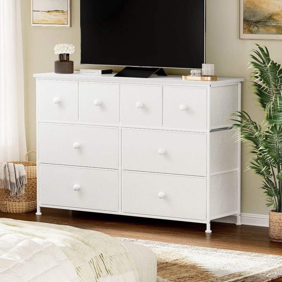 GUNAITO 9 Drawer Dresser for Bedroom chest of drawers for closet Fabric Storage White