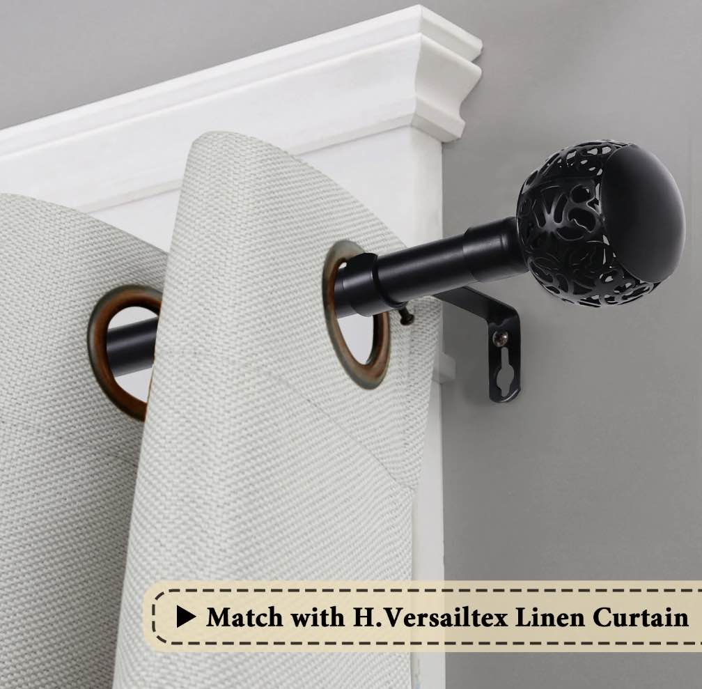 H.VERSAILTEX Single Retractable Curtain Rod for Windows 28"-48"?3/4 Inch Diameter Carved Hollow Ball Tail,Black
