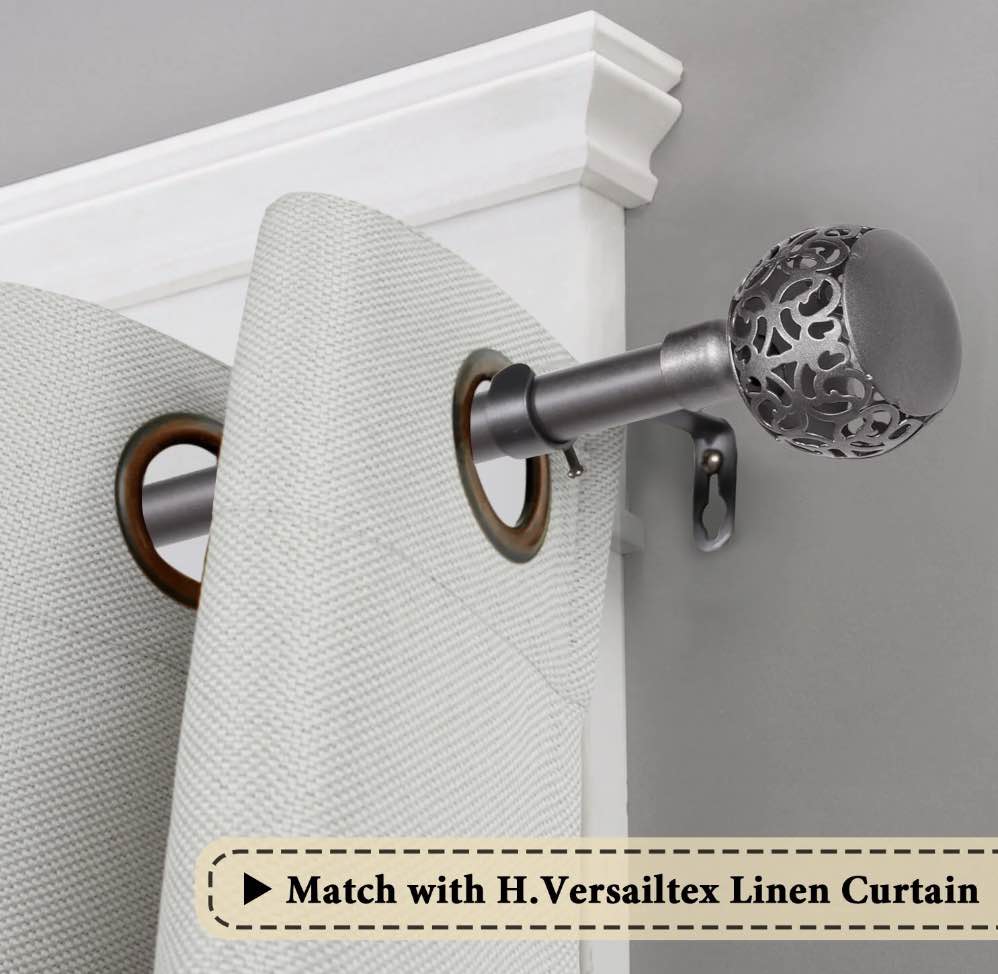 H.VERSAILTEX Contemporary 0.75 Inch Stainless Steel Ball and Cage Adjustable Single Curtain Rod 28-48 Inches Pewter
