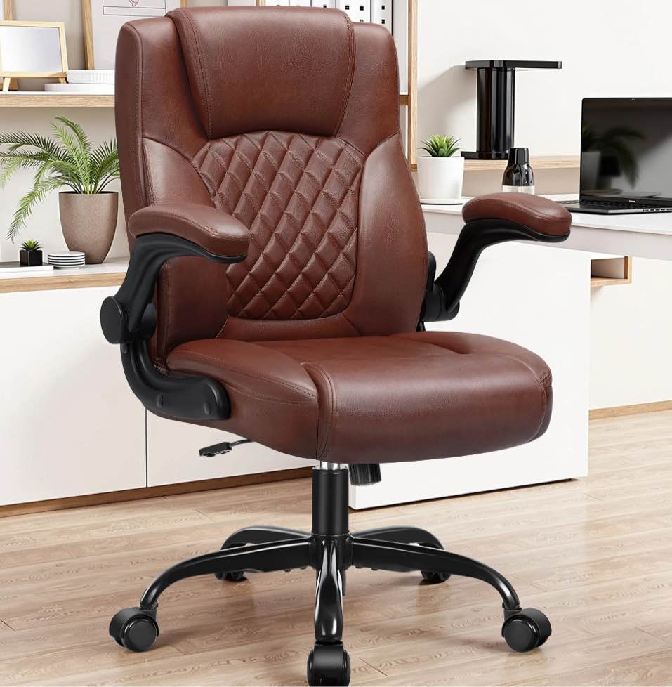 COOLHUT Leather Office Chair, Big and Tall Office Chair 400LBS Wide Seat Ergonomic Computer Desk Chair High Back Executive Leather Chair Adjustable Task Chair Lumbar Back, Dark Brown