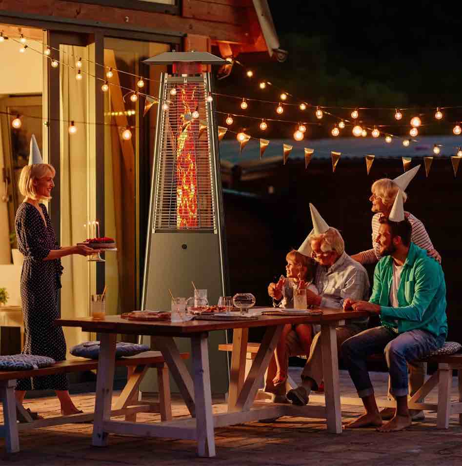 edx 42000 BTU Outdoor Propane Patio Heater Tower with Wheels, Stainless Steel