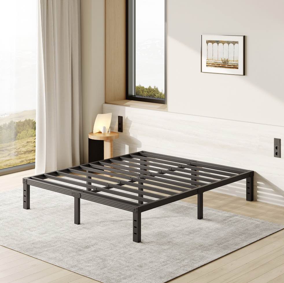FSCHOS 12 Inch Queen Size Bed Frame, Heavy Duty Metal Platform, No Box Spring Needed, Easy Assembly, Black