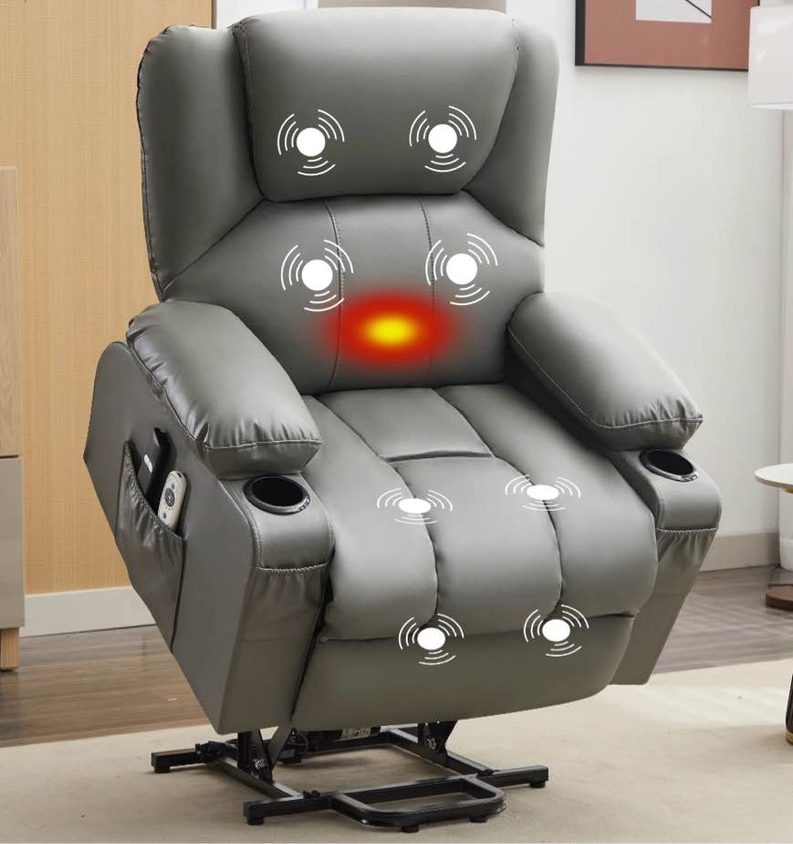 JONPONY Power Lift Recliner Chair Recliners for Elderly with Heat and Massage Recliner Chair for Living Room with Infinite Position and Side Pocket,USB Charge Port,Grey