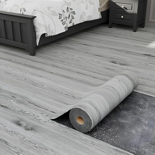 Oxdigi Peel and Stick Vinyl Flooring Roll 23"x 393"/64 Sq.Ft, Thicken Self Adhesive Vinyl Floor Tiles Wood Plank Flooring Waterproof Wear-Resistant for Any Room, Easy DIY Floor Coverings, Grey Wood
