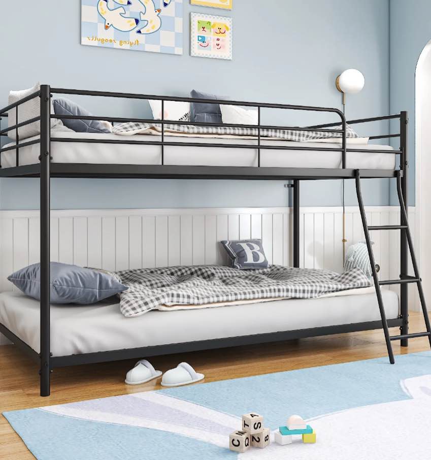 Zimtown Twin-over-Twin Low Profile Junior Bunk Bed, Black