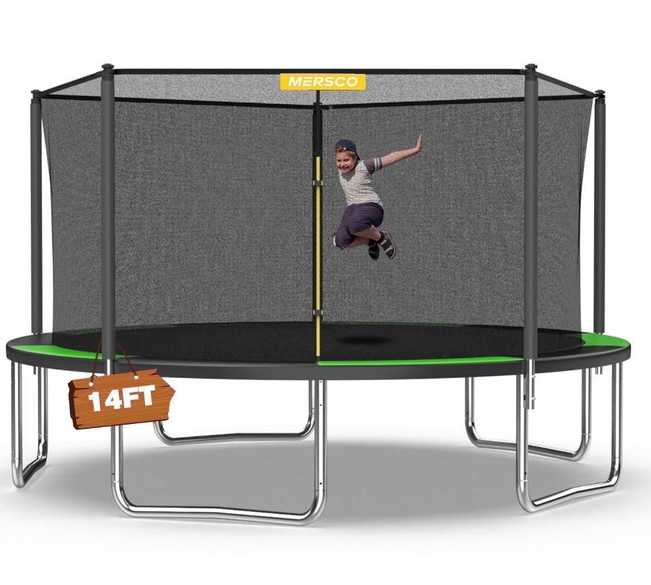 Mersco 14ft Trampoline Heavy Duty Outdoor Trampoline for Kids, Backyard Trampoline with Enclosure Net, Loading 1320 lbs,Green