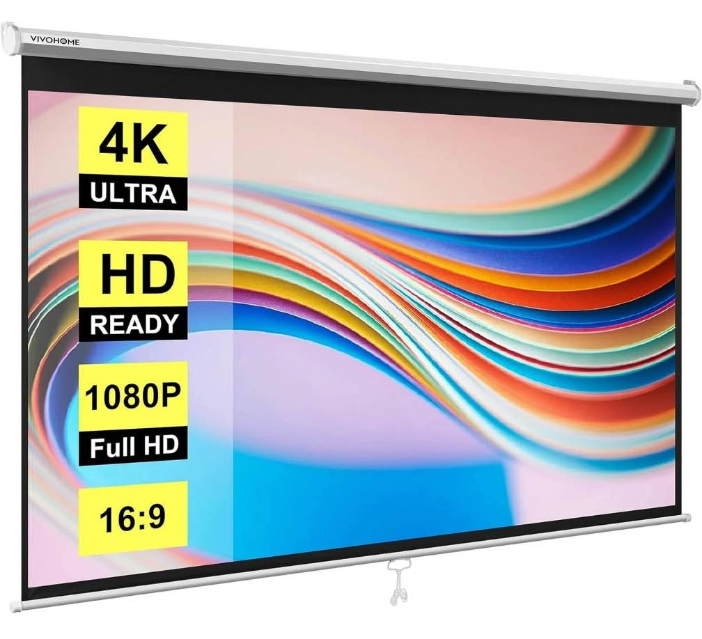 SPECSTAR 100 Inch Manual Pull Down Projector Screen, 16:9 HD Retractable Projector Screens for Movie Home Theater Cinema Office Video Game