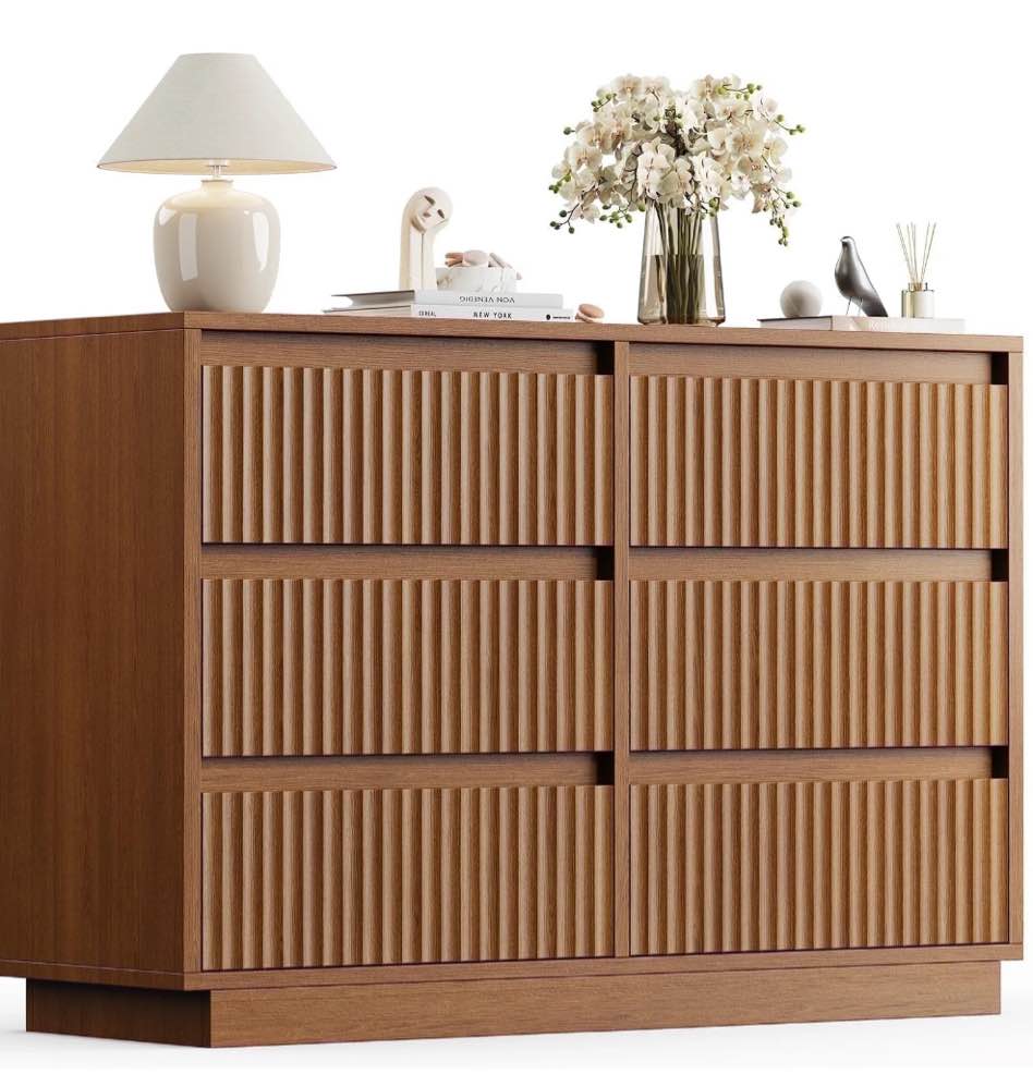 Condition photo showing New/Like New for Wood Dresser, 6 Drawer Dresser for Bedroom, Modern Chest of Drawers with Deep Drawers Waterproof Living Room, Hallway, Entryway,Brown