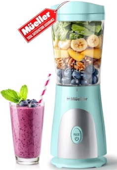 Mueller Smoothie Blender for Smoothies - Personal Blender for Shakes, Frozen Drinks, Baby Food & More, 15oz Travel Cup and Lid, Durable Stainless Stee