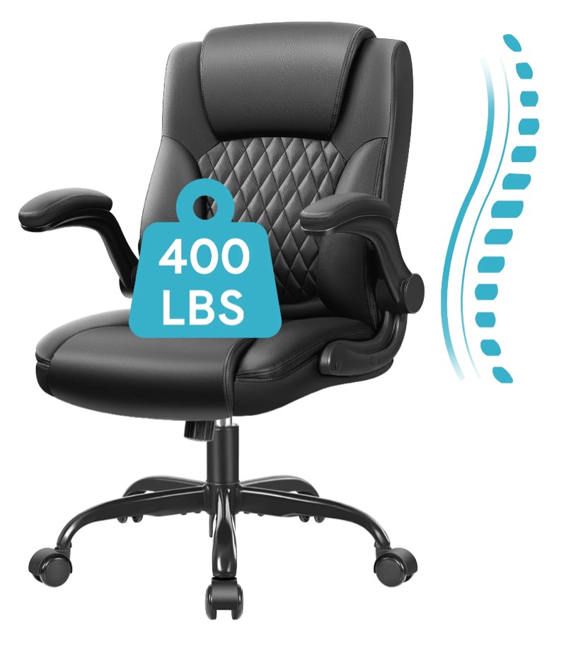 COOLHUT Leather Office Chair, Big and Tall Office Chair 400LBS Wide Seat Ergonomic Computer Desk Chair High Back Executive Leather Chair Adjustable Task Chair Lumbar Back with 8-Year Warranty, Black