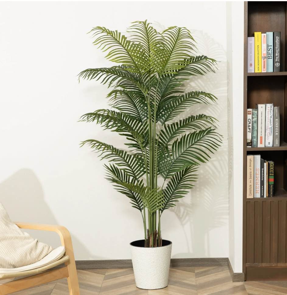 HiPlants 6ft Artificial Palm Plants, 6ft Fake Palm Tree, Pre Potted Faux Greenry Tree for Home Decor Office House Living Room Indoor Outdoor, Big Fake Plants Fake House Plants