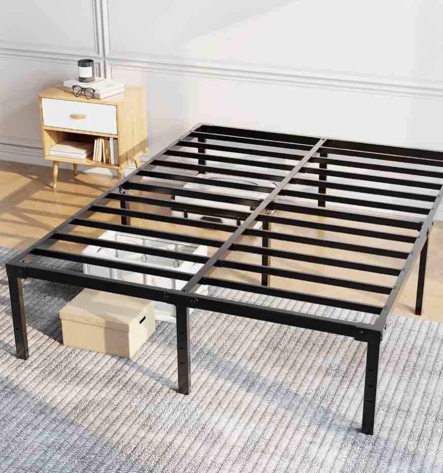Capri Queen Bed Frame, 18 inch High Metal Platform Bed Frame, 2200 LBS Weight Capacity, Heavy Duty, Noise Free, Easy Assembly, Black