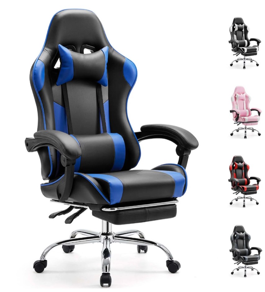 EDX Ergonomic Gaming Chair High Back Office Chair with Lumbar Support and Adjustable Armrests Swivel Racing Chair, Black and Blue