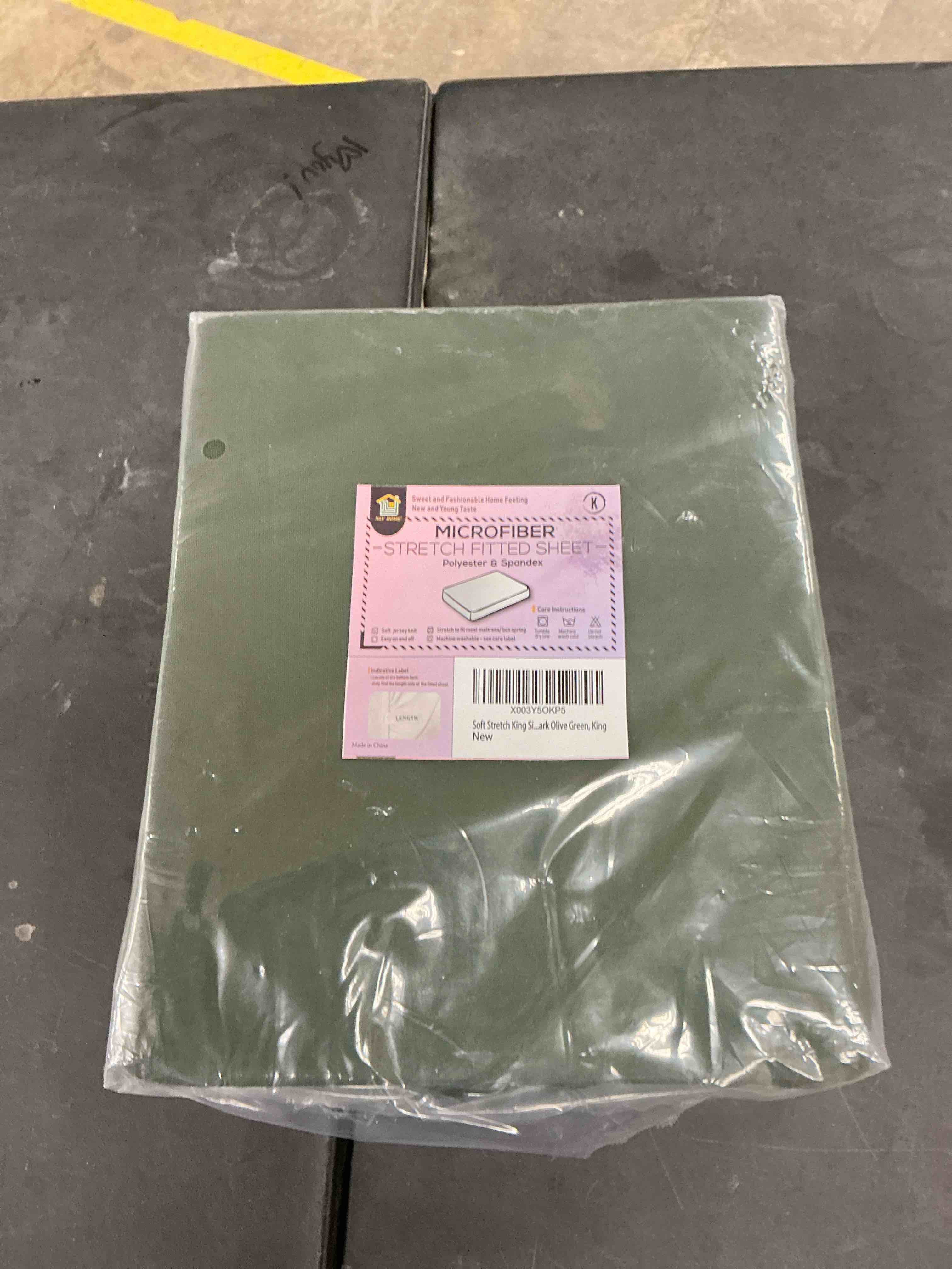 Condition photo showing New/Like New for Soft Stretch King Size Fitted Sheet Only - Jersey Knit & Cozy T-Shirt Like, 4-Way Stretchy Snug Fit & Wrinkle Free, No More Slipping Mattress Sheets - Dark Olive Green, King Dark Olive Green King/Short King/Cal King/Olympic Queen