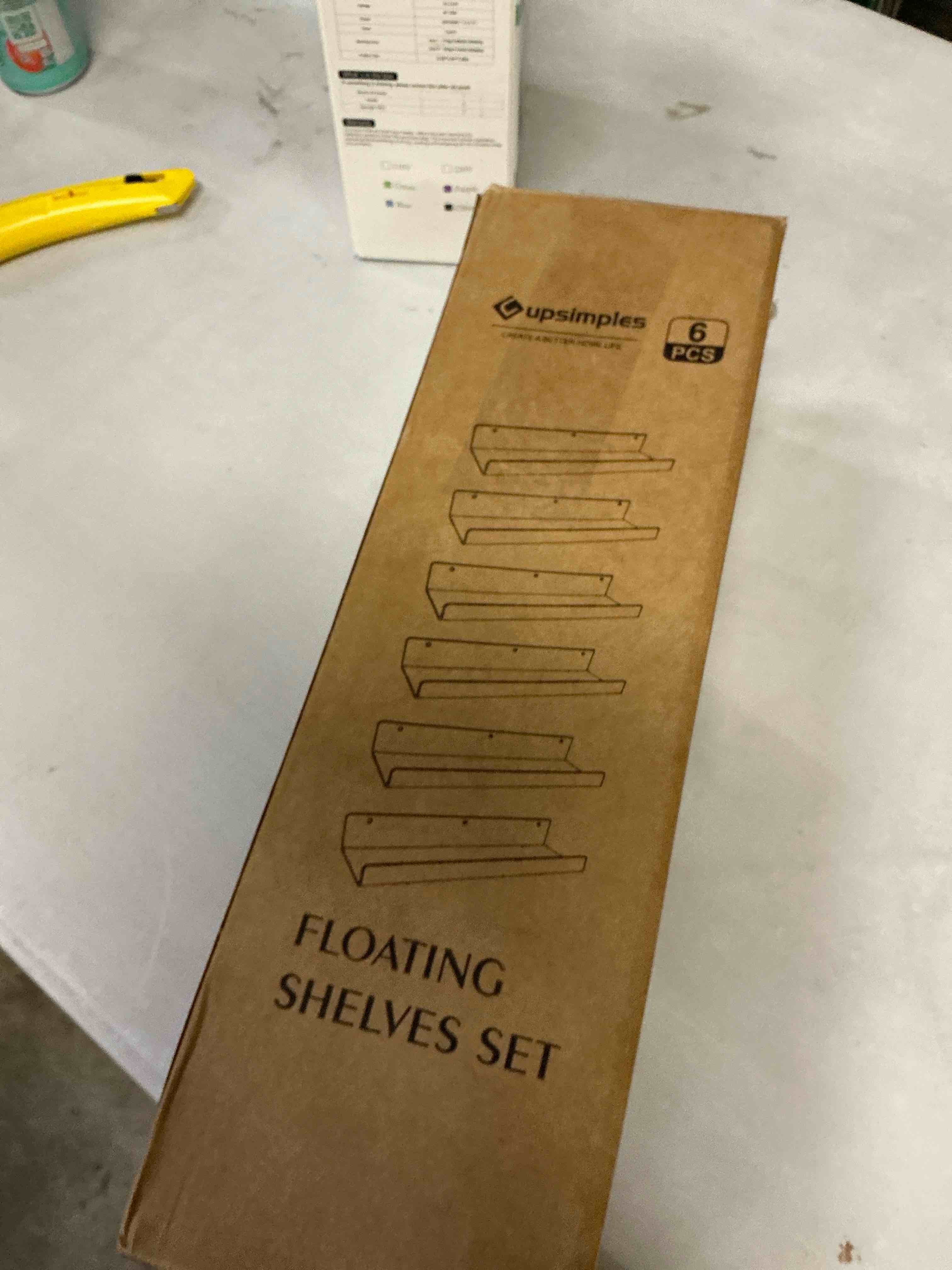 Condition photo showing Good Condition for upsimples 6 Pack Acrylic Shelves for Wall Storage, 15" x 4“ Floating Bookshelves for Kids, Display Shelf Organizer for Bathroom, Bedroom, Living Room, Kitchen, Room Decor, Clear 6 15x4"