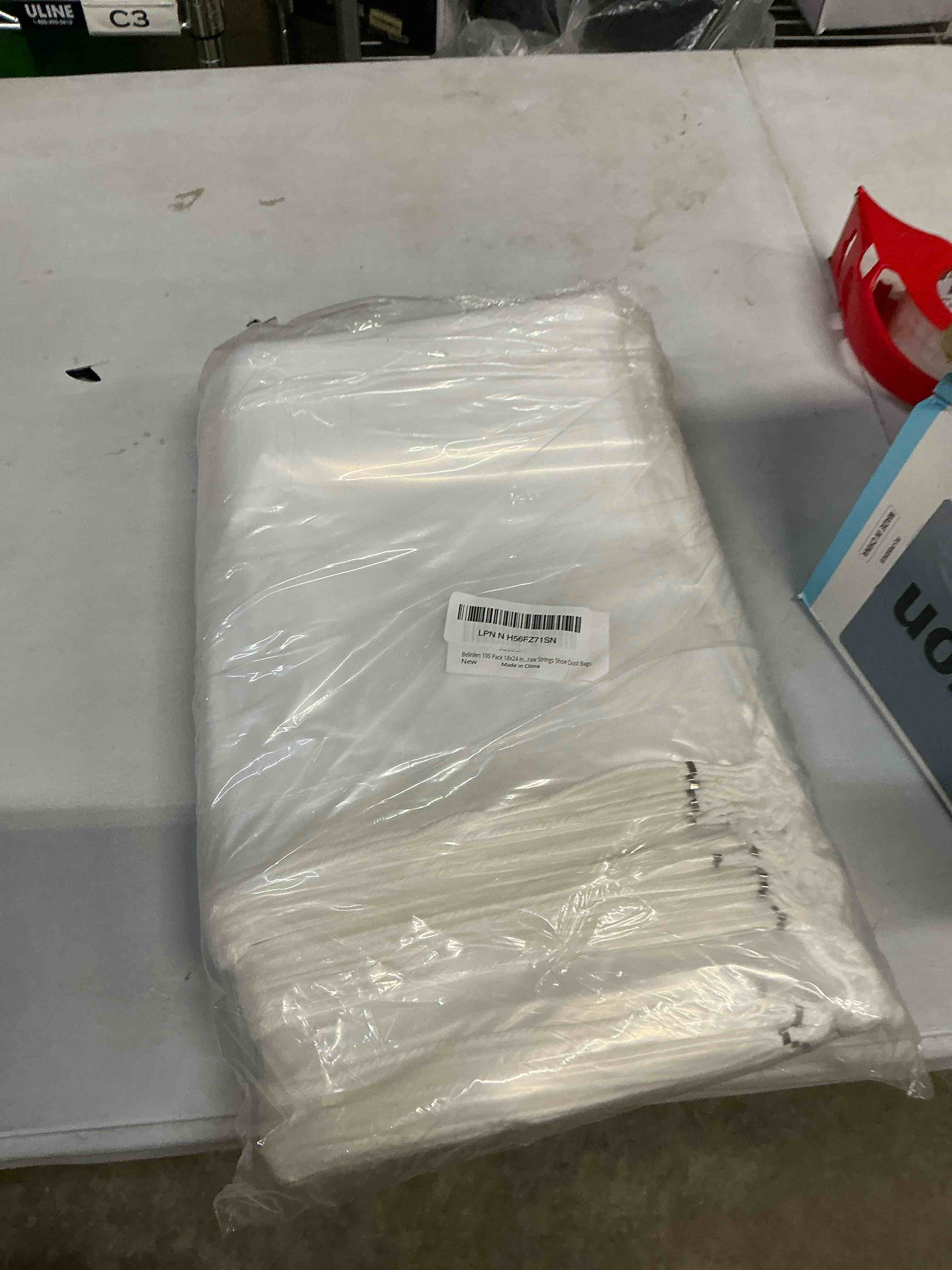 Condition photo showing Good Condition for Belinlen 100 Pack 18x24 inch Transparent Shoe Bags for Travel Large Clear Shoes Storage Organizers Pouch with Cotton Draw Strings Shoe Dust Bags