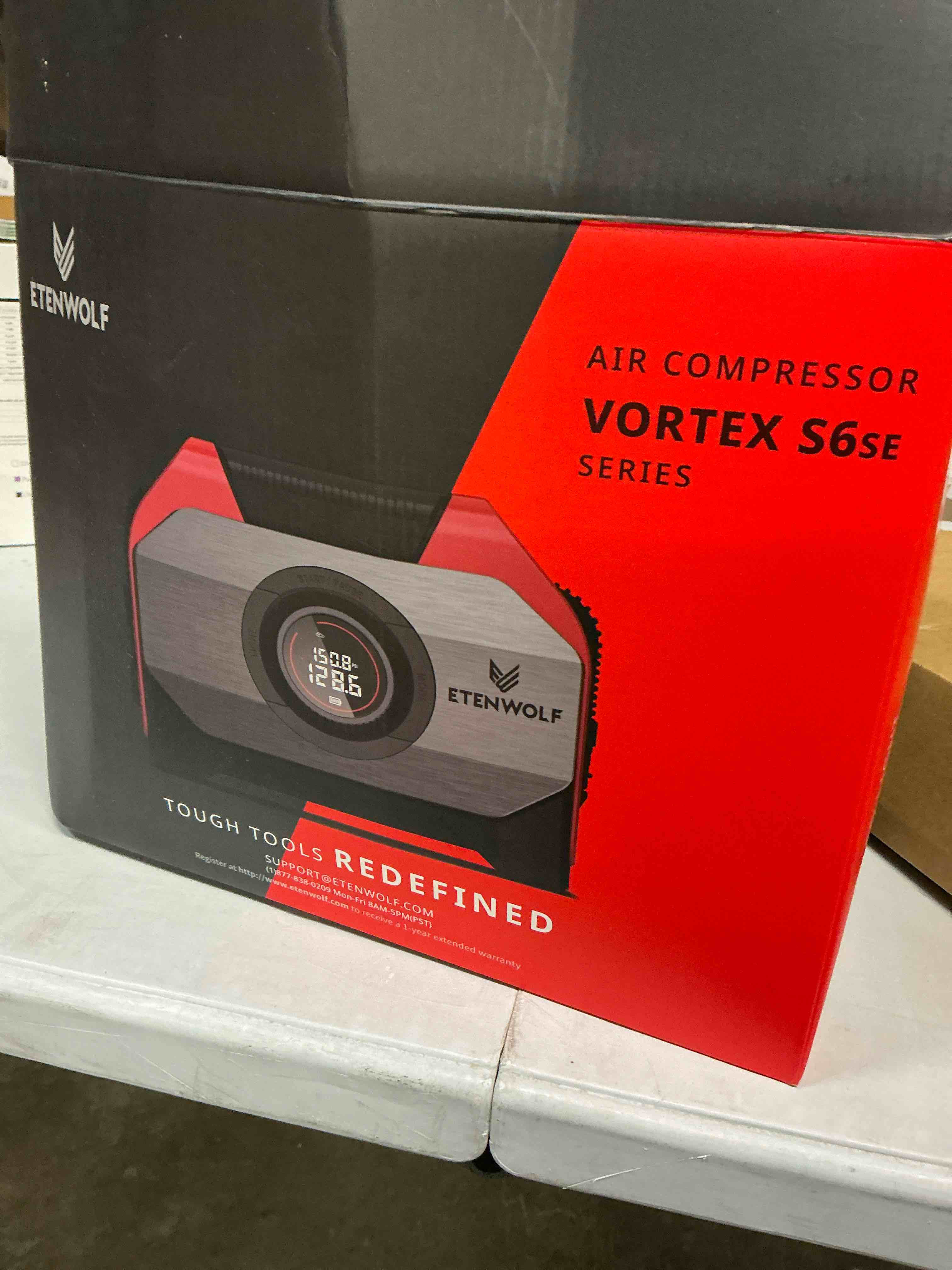 Condition photo showing Good Condition for ETENWOLF Vortex S6SE Cordless Tire Inflator Portable Air Compressor, 160 PSI Air Pump for Car Tires with 15600 mAh Battery, 100% Duty Cycle & Dual Cylinder, Air Pump for Heavy-Duty Vehicle, Red Red 15600 mAh