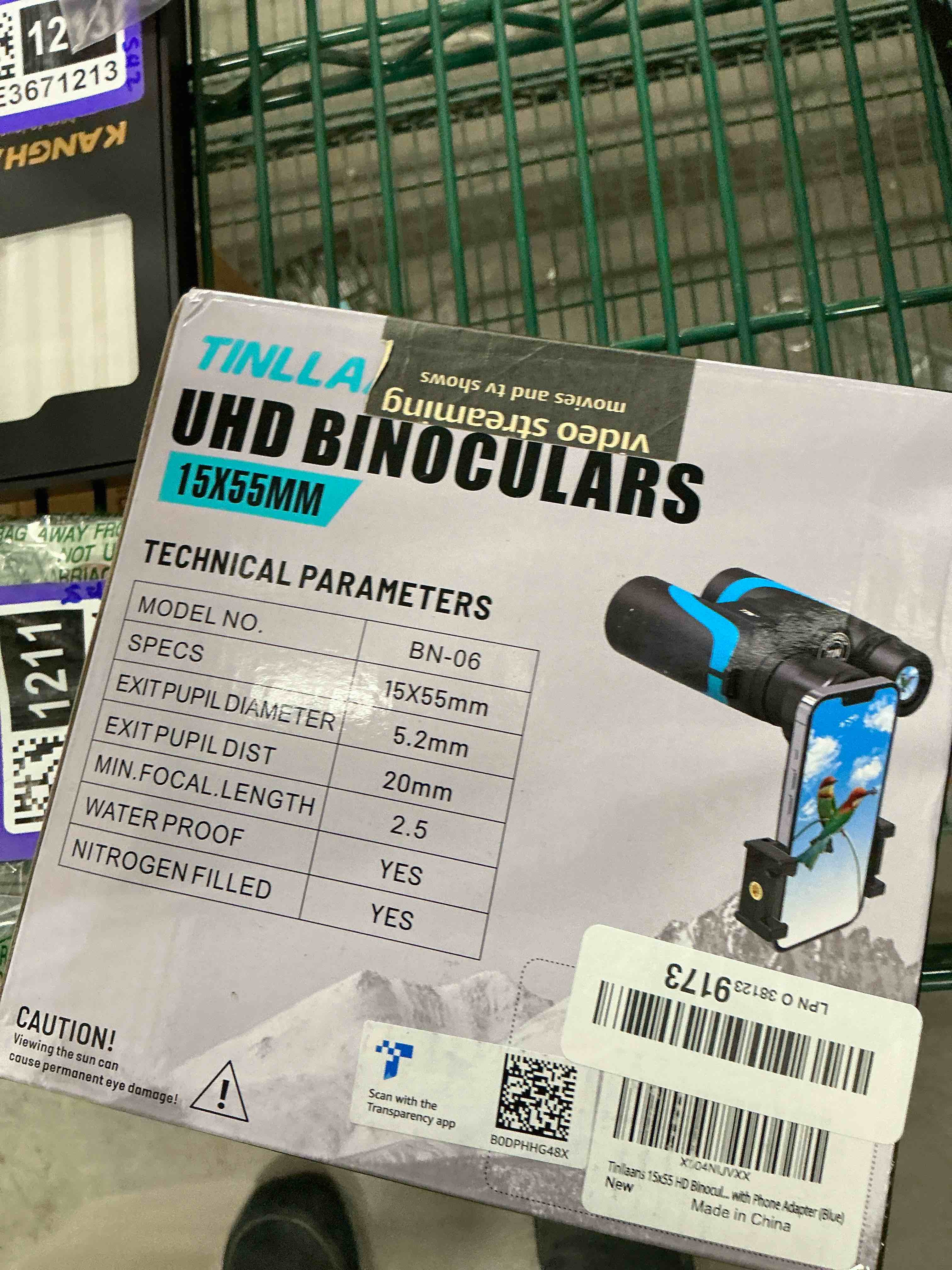 Condition photo showing New/Like New for 15x55 HD Binoculars for Adults – High Powered Large View, BAK4 Prism, Waterproof & Lightweight for Bird Watching, Hiking, Travel, Cruise, Sports with Phone Adapter (Blue)