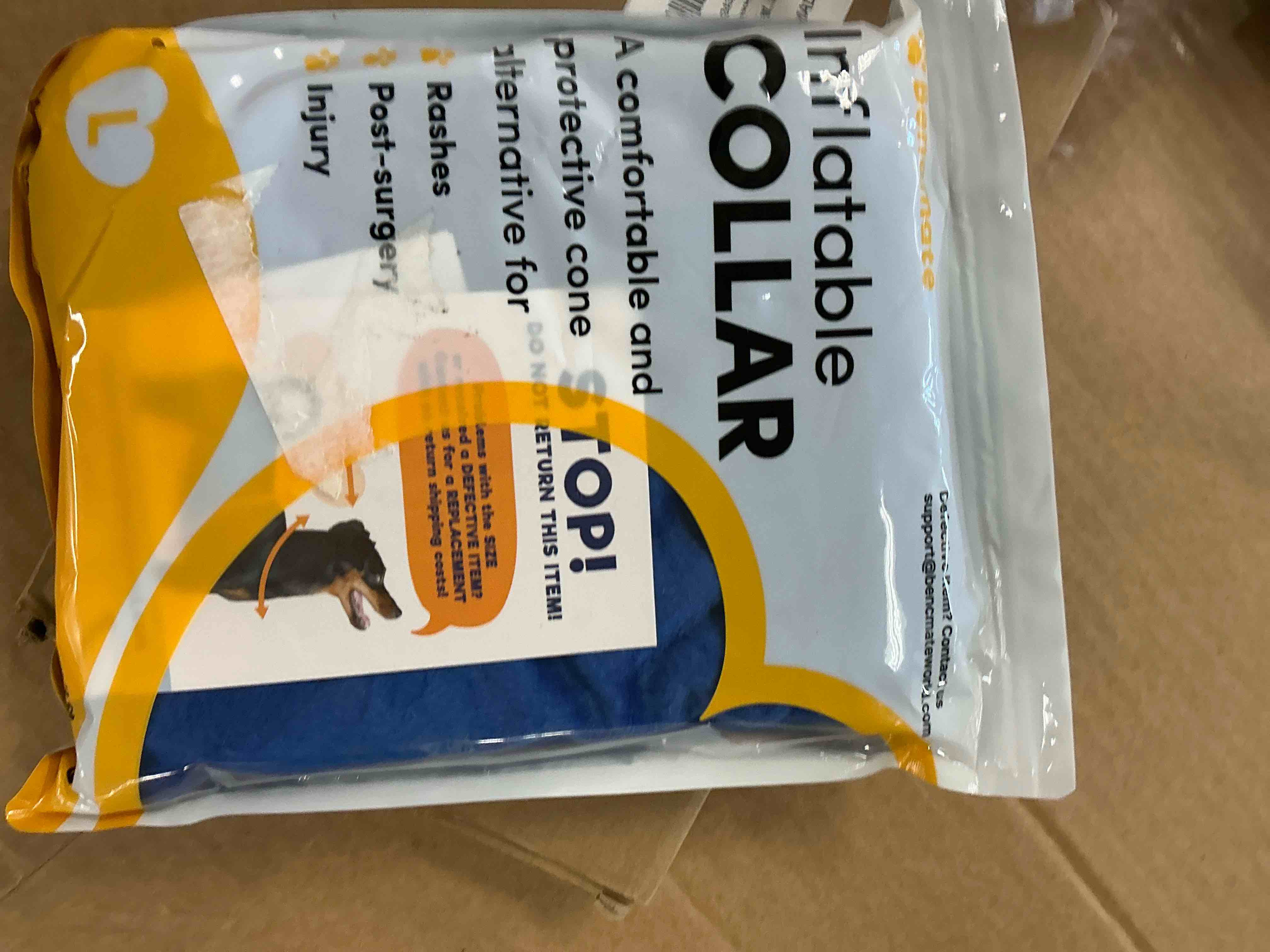 Condition photo showing New/Like New for BENCMATE Inflatable Dog Cone Collar Alternative, Soft Dog Cone for Small Medium Large Dogs and Cats, Neck Recovery ECollar Donut Collar After Surgery (Large, Blue) Blue [Neck:14"-18"]Large