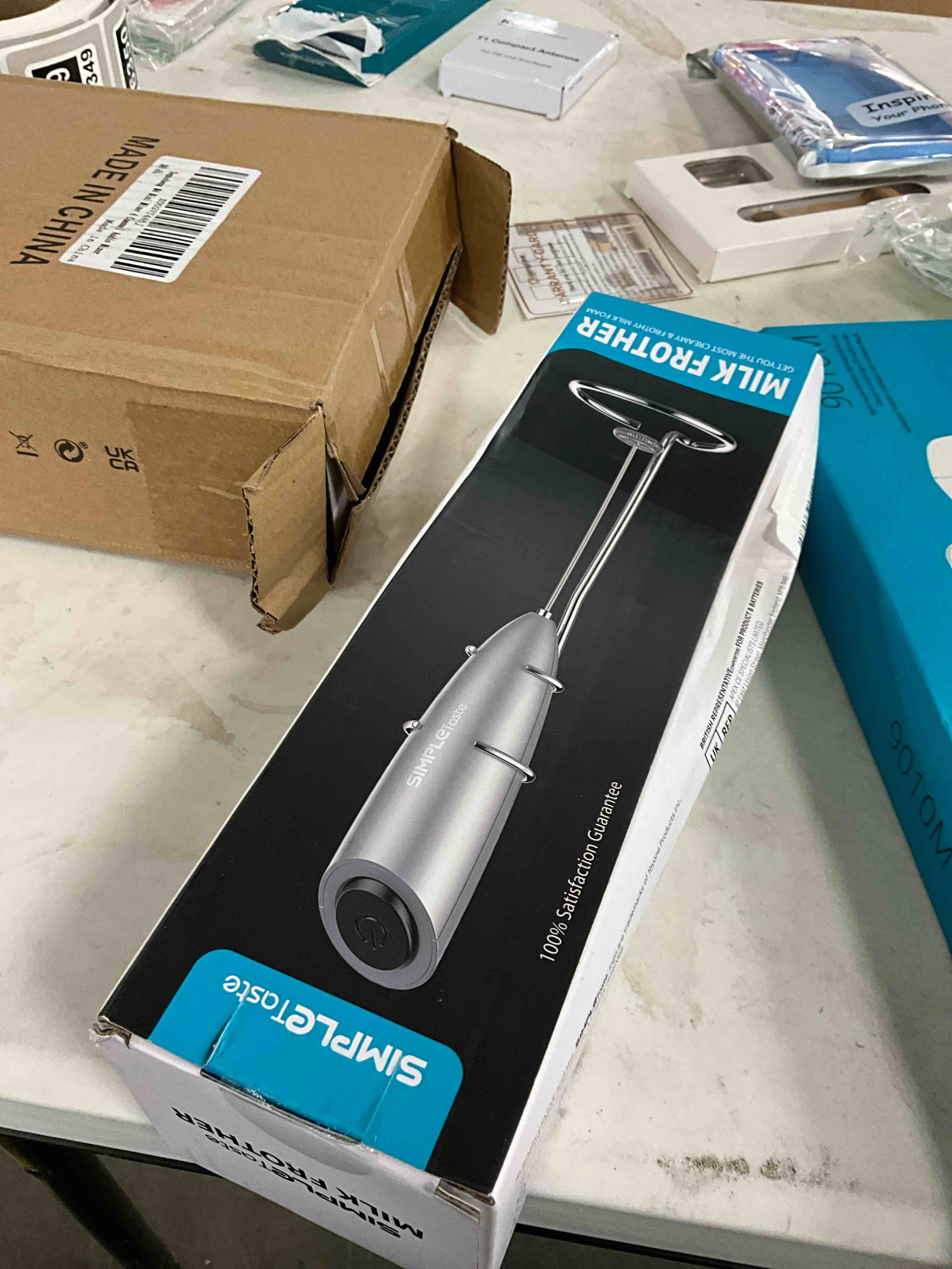 Condition photo showing Good Condition for SIMPLETaste Milk Frother Handheld Battery Operated Electric Foam Maker, Drink Mixer with Stainless Steel Whisk and Stand for Cappuccino, Bulletproof Coffee, Latte Gray With Stand