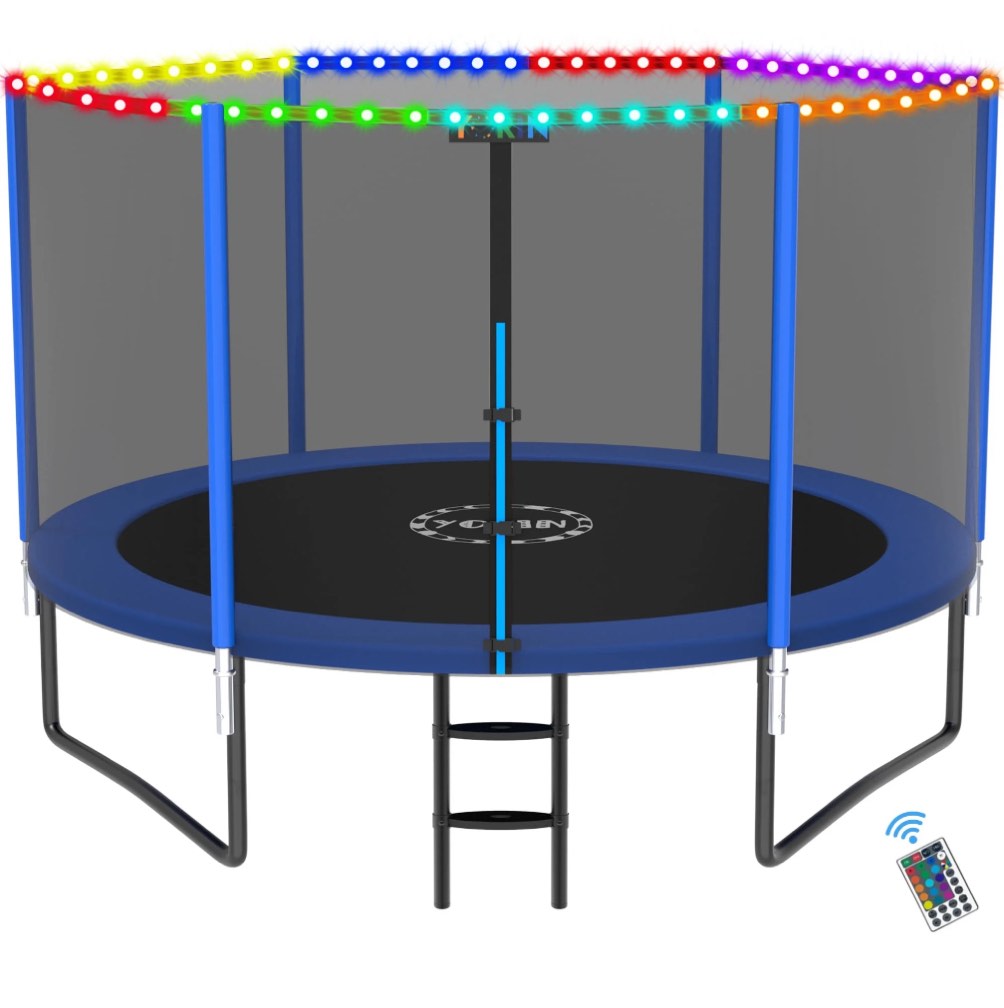 YORIN Trampoline for 2-3 Kids, 8FT Trampoline for Adults with Enclosure Net, Ladder, Light, 800LBS Weight Capacity Outdoor Round Recreational Trampoline, Heavy Duty Trampoline