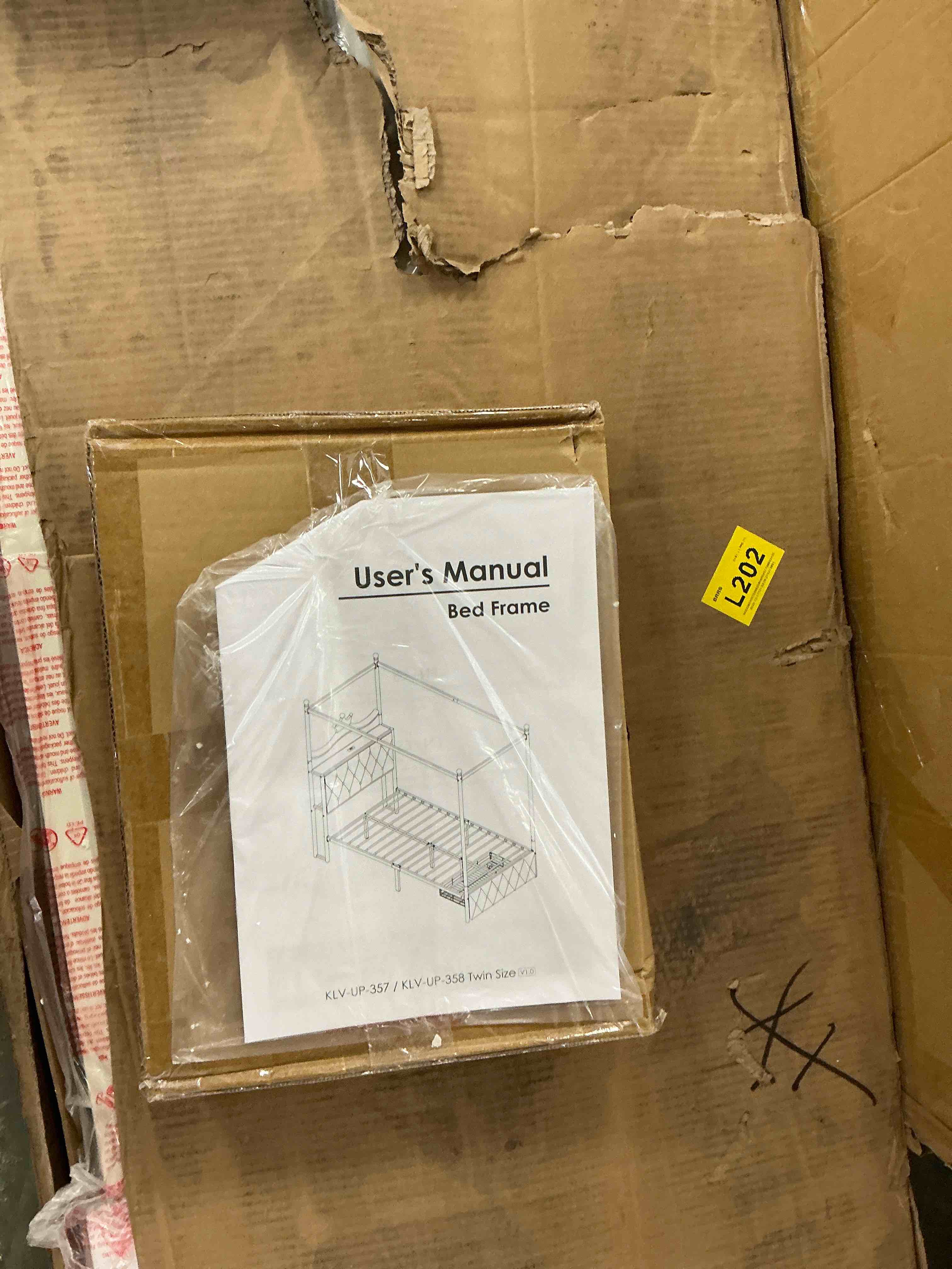 Condition photo showing New/Like New for Keyluv Twin Size Upholstered LED Canopy Bed Frame with Charging Station and Drawer, Button Tufted Crown Headboard with Storage Shelf, Two-Purpose Removable Four Poster Design Platform Bed, Beige