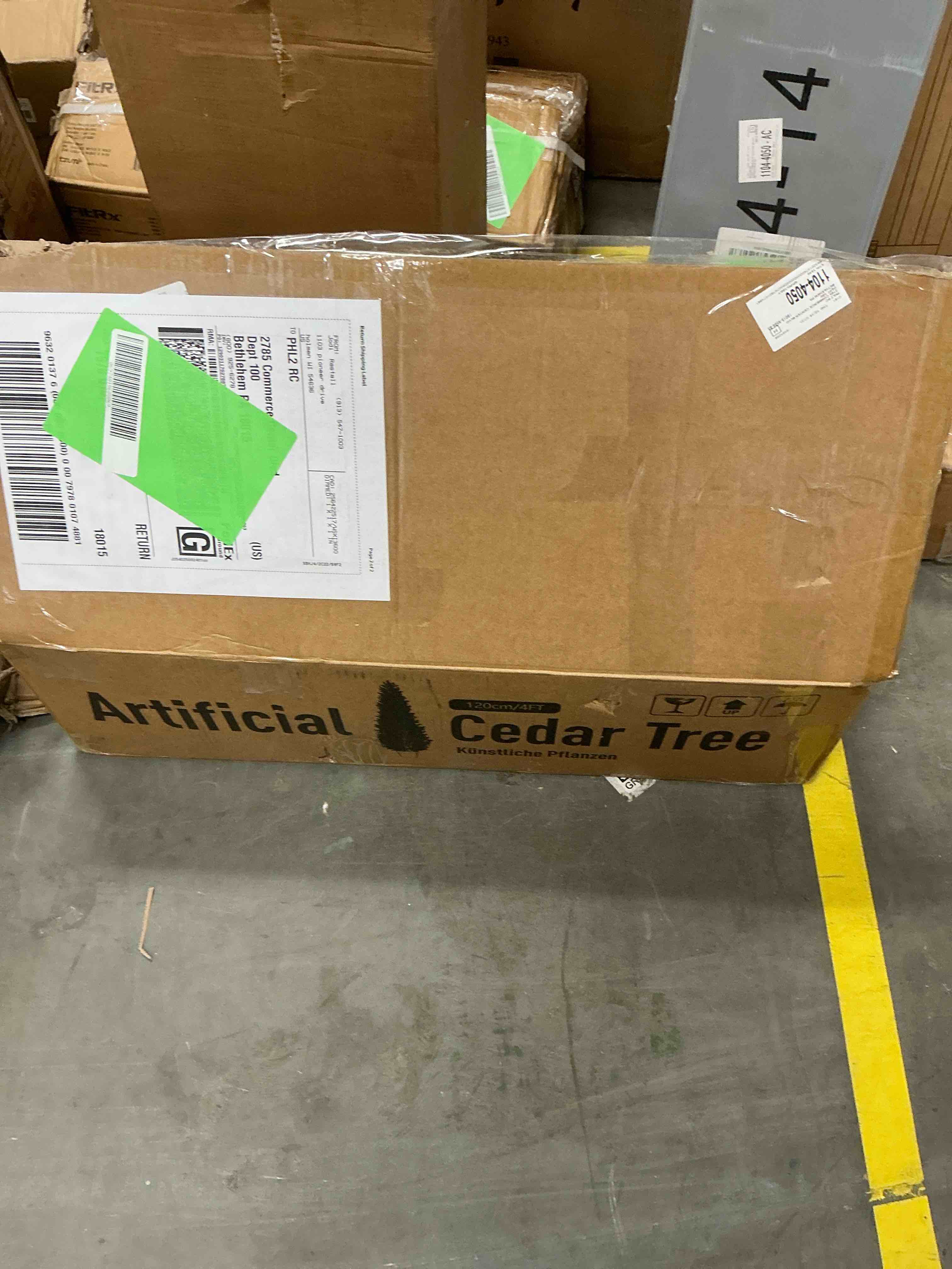 Condition photo showing Good Condition for Artificial Cedar Tree 2 Pack 4 ft Outdoor Artificial Topiary Cedar Plants Fake Tree UV Rated Potted Tree for Perfect Housewarming Gift, Set of 2