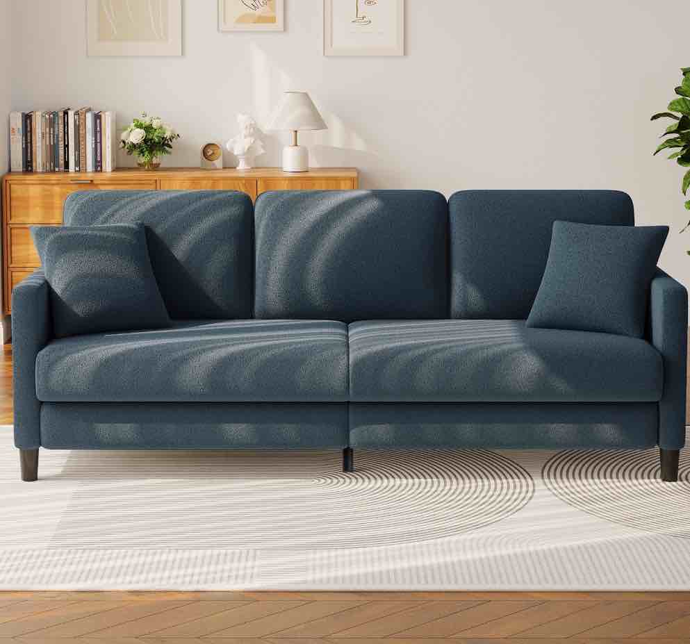 83" Sofa Couch for Living Room,Comfy Teddy Fleece Loveseat Sofa,Extra Deep Seat Couches ,Neche Tool-Free Setup Love Seat with 2 Pillows,Blue Grey