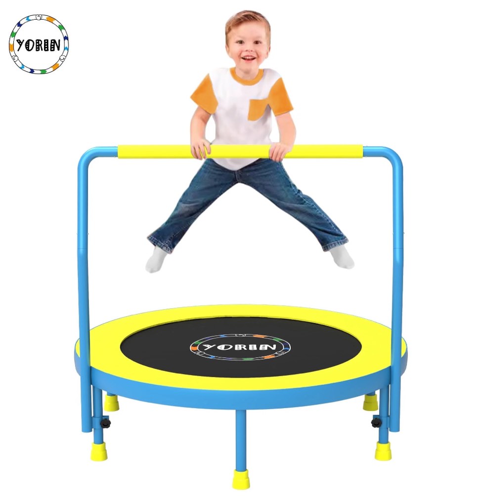 YORIN 36" Trampoline for Kids, 3FT Mini Indoor/Outdoor Foldable Toddler Trampoline with Adjustable Foam Handle, Small Rebounder Fitness Trampoline with No-Gap Padded Cover, Gift for Baby, Girls, Boys
