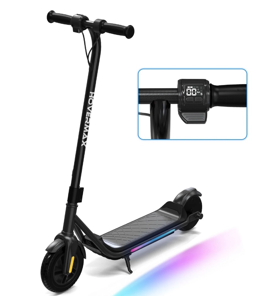 HOVERMAX Kids Electric Scooter - Ages 6-12, 10mph, 9.3mi Range w/ 7-Color Lights & 7" Tires