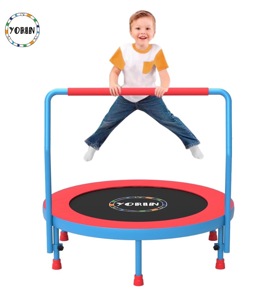 YORIN 36" Trampoline for Kids, 3FT Mini Indoor/Outdoor Foldable Toddler Trampoline with Adjustable Foam Handle, Small Rebounder Fitness Trampoline with No-Gap Padded Cover, Gift for Baby, Girls, Boys