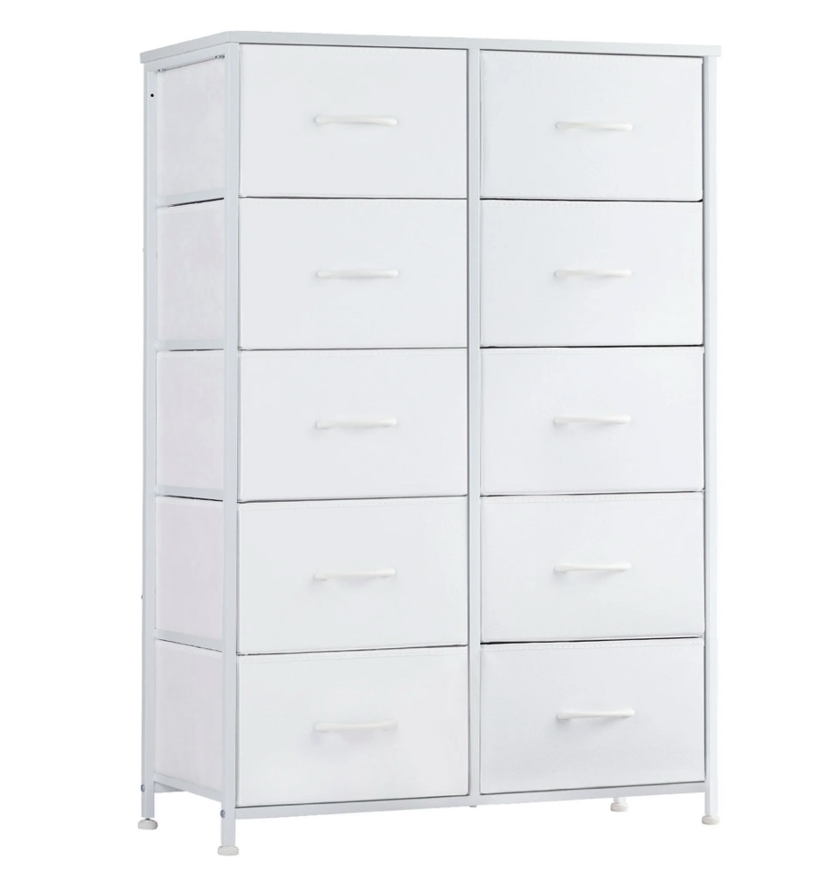 CONCETTA 10-Drawer Fabric Storage Cabinet for Adults, Organizer Furniture for Living Room, Office, Kitchen, Hallway, White