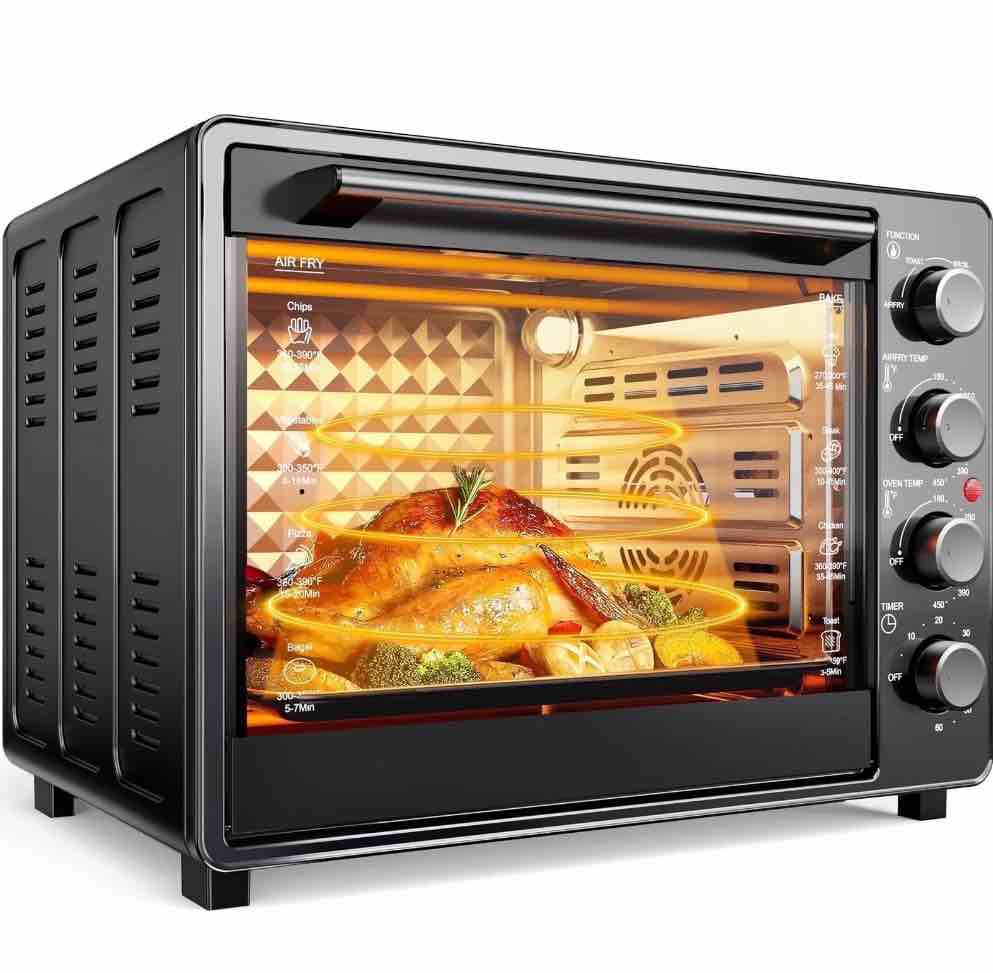 34 QT Super-Large Air Fryer, Oil-Less Air Fryer Toaster Oven Combo with Pizza, Warm, Broil, Toast, Bake, Air Fry, 5 Functions - Black