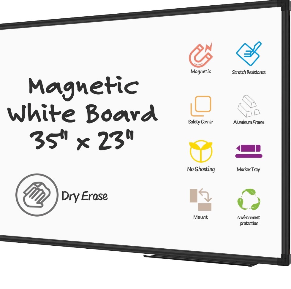 AGCAN Dry Erase Board 23" x 35" Magnetic Whiteboard 3'x2' Dry White Marker Board Black Aluminum Frame